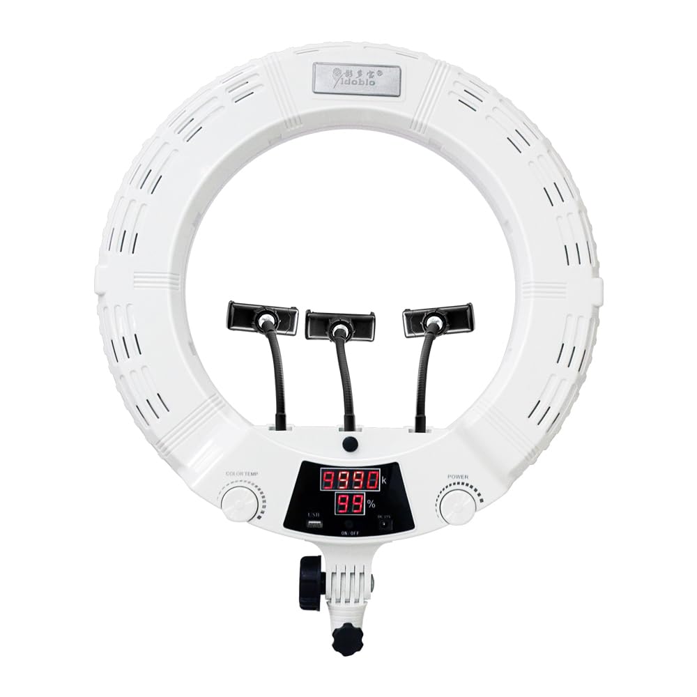 18 pollici 96W display digitale dimmerabile regolabile 9990K LED anello lampada Kit,con 3 supporti coldshoe,illuminazione per fotocamera smartphone ritratto selfie Foto video studio