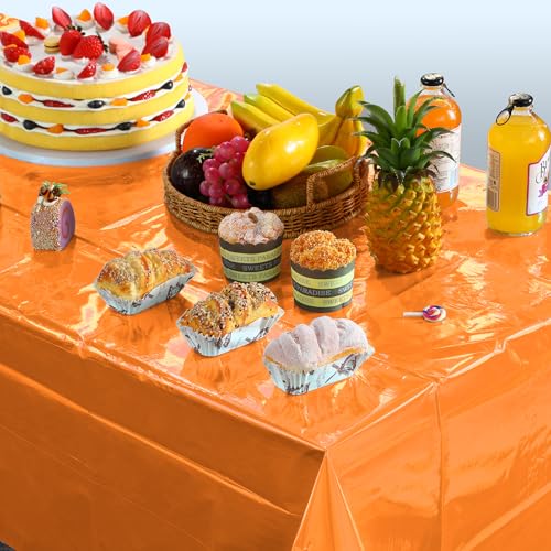 Image of 3 Pack Iridescent Orange Plastic Tablecloth, Shiny Orange Disposable Laser Rectangle Table Covers, Holographic Foil Tablecloth Party Decorations for Tequila Sunset Birthday Banquet Party, 40 x 108Inch