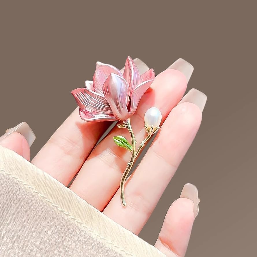 Image of Elegant Pink Lily Flower Brooch Pin for Women - Rhinestone Lily Lapel Pin for Coats, Jackets, and Sweaters