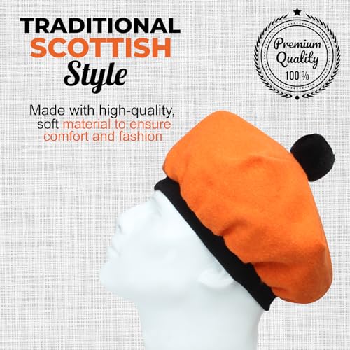 Image of Scottish Tam O' Shanter Hat Tartan Bonnet Pom Pom Wool Flat Cap One Size