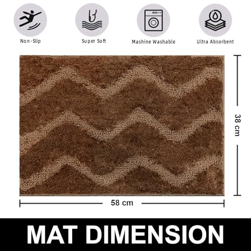 Image of Luxe Home Super Soft Microfiber Bath Mats Non-Slip TPR Backing Scotland Waves Water Soak Bathroom Mat & Door Mats for Home Combo (38x58 cm) - Sea Coffee