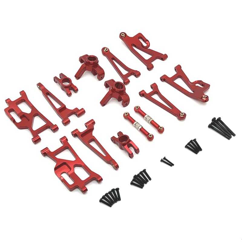 JOYSOG Ricambi RC per Hyper Go 1/14 14209 14210 H14BM Alluminio Anteriore Posteriore Inferiore Superiore Forcellone Volante Coppa Sterzo Kit (rosso)