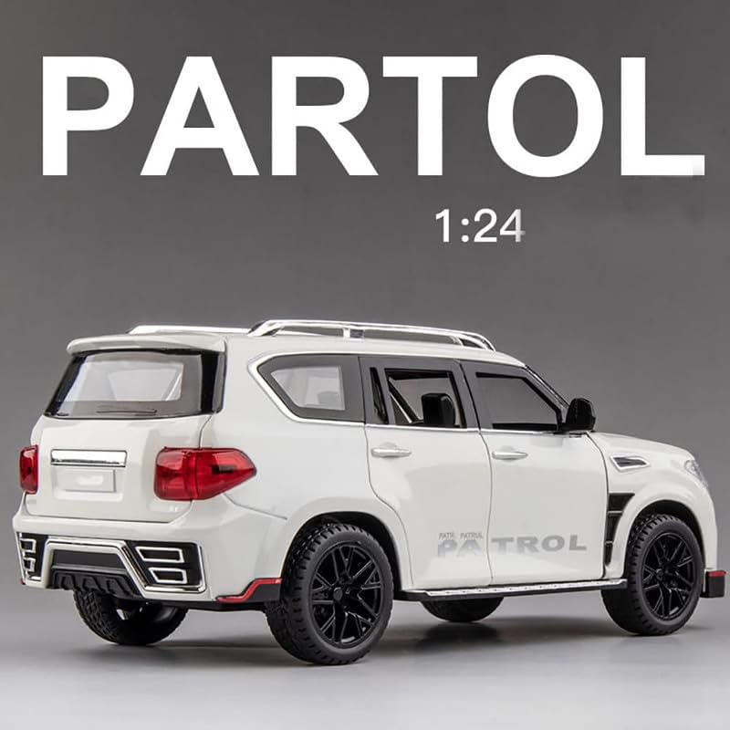 Image of Kids Model 1:24 N Petrol Die Cast Metal Car Pull Back Action Opening Doors with Realistic Engine Sound Lights Toy Car Gift for Boys - White