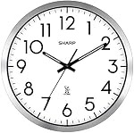 Sharp Atomic Analog Wall Clock - 12" Silver Brushed Finish - Sets Automatically- Battery Operated - Easy to Read - Easy to Use– Modern Design and Style