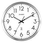 Sharp Atomic Analog Wall Clock - 12" Silver Brushed Finish - Sets Automatically- Battery Operated - Easy to Read - Easy to Use– Modern Design and Style