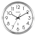 SHARP Atomic Analog Wall Clock - 12" Silver Brushed Finish Sets Automatically- Battery Operated Easy to Read Use: Simple, Style fits Any Decor