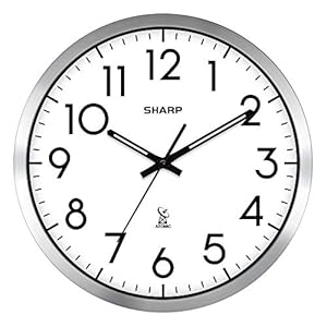 SHARP Atomic Analog Wall Clock – 12″ Silver Brushed Finish Sets Automatically- Battery Operated Easy to Read Use: Simple, Style fits Any Decor