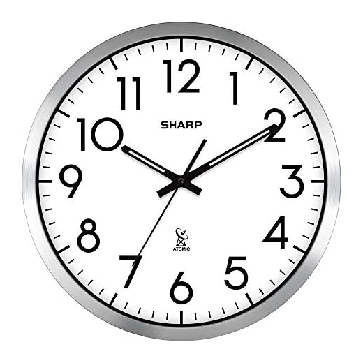 Sharp Atomic Analog Wall Clock - 12" Silver Brushed Finish - Sets Automatically- Battery Operated - Easy to Read - Easy to USE: Simple, Easy to Read Style fits Any Decor…