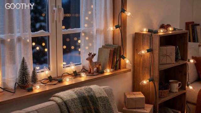 Image of GOOTHY C9 Clear Christmas String Lights, 25Ft Outdoor Christmas Lights with 26 Warm White Bulbs, Hanging Roofline String Lights Vintage Christmas Lights UL Listed for Patio Garden Backyard Decor
