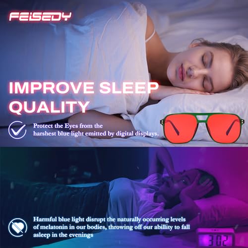 Image of FEISEDY Amber Blue Light Glasses for Computer Gaming Orange /Yellow lens Anti Eyestrain Sleep Glasses G2835