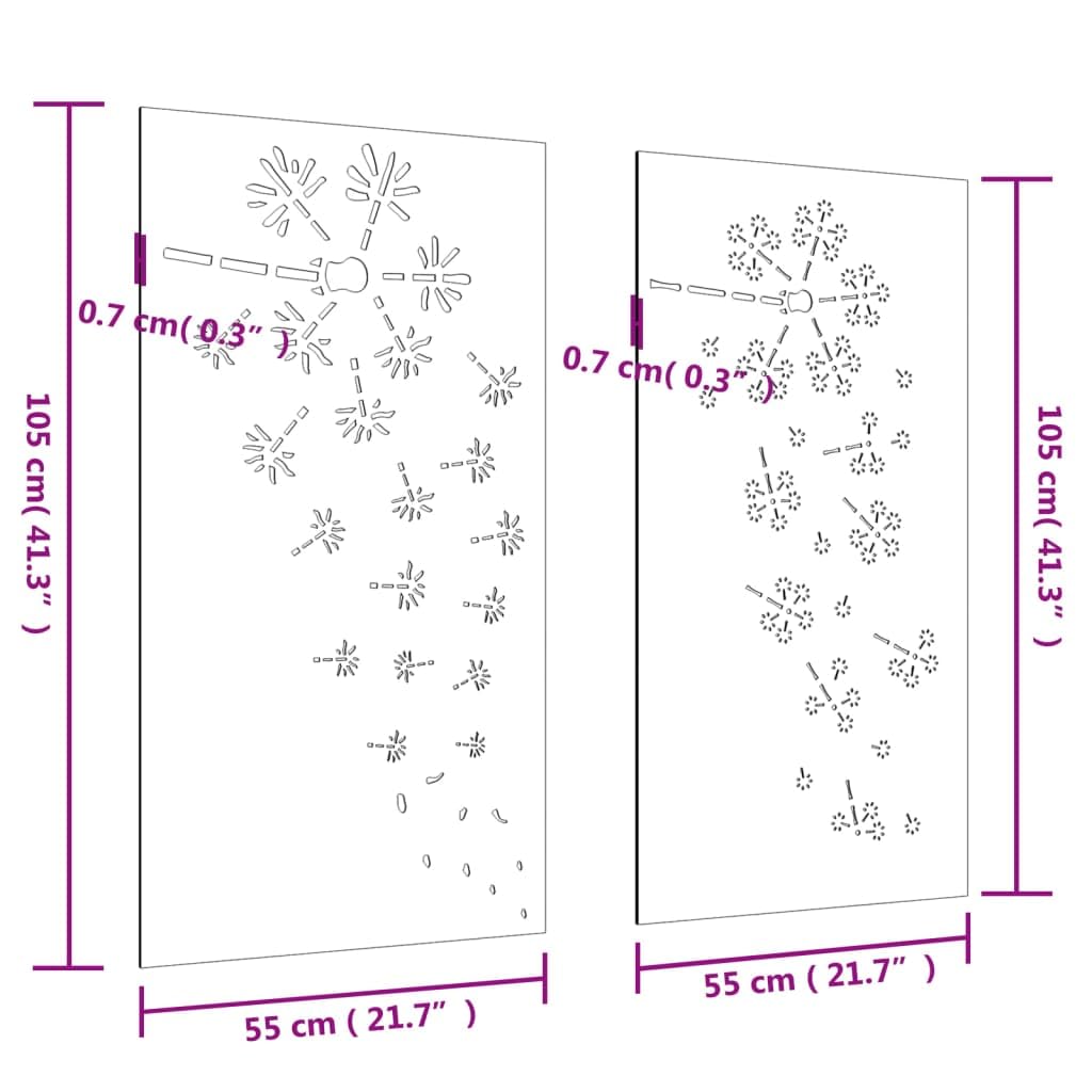 vidaXL 2-tlg. Garten-Wanddeko 105x55 cm Cortenstahl Blumen-Design