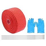 Motoforti 2' x 16ft Red Exhaust Heat Wrap Tape Exhaust Muffler Pipes Fiberglass Tape Set for...