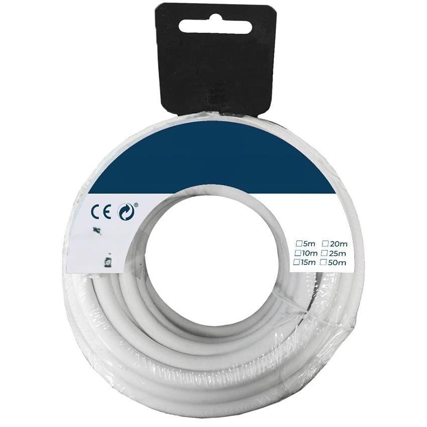 Carrete para manguera tubular H05VV-F 3G 2,5 mm² blanca, 20 m; ideal para riego y suministro eléctrico en exteriores.