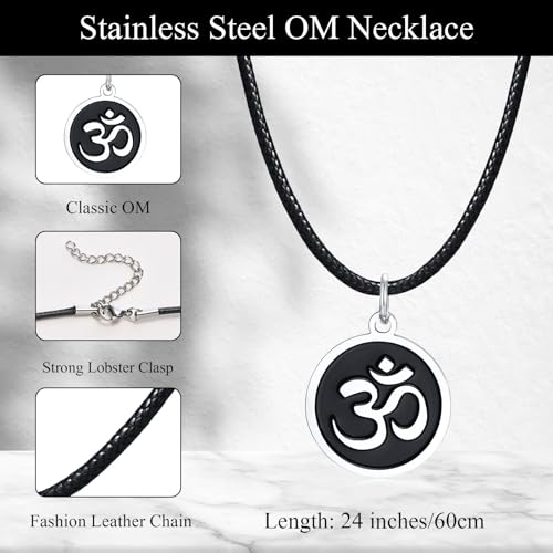 Stainless Steel Om Necklace for Men Women, gold plated/Silver/Black Yoga Charm Pendant Necklaces Aum Om Ohm Sanskrit Symbol Hindu Meditation Chain Necklace,Mens Womens Jewelry Gifts4