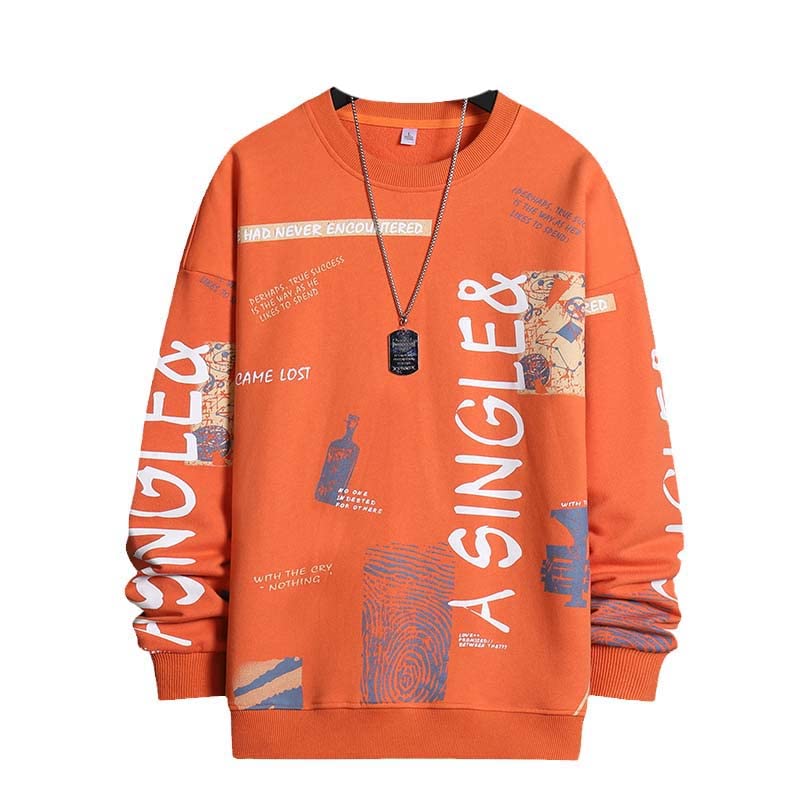 Sweat-shirt d'automne à col rond style japonais Harajuku hip-hop orange L