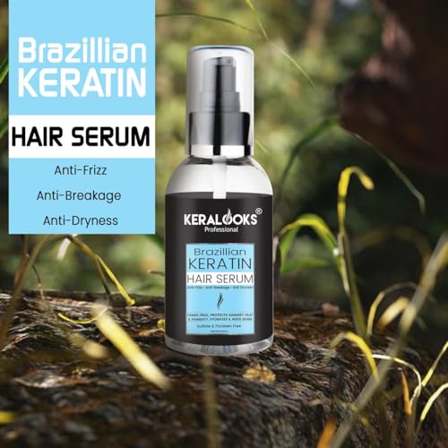 Image of Brazilian Keratin Hair Serum (110 ml) for Dry & Frizzy Hair | Promotes Smooth & Shiny Hair | Upto 48hrs Frizz Control | With Argan Oil, Jojoba Oil & Almond Oil | Hair Serum for Heat Protection