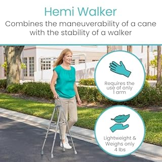 Vive Hemi Walker for Seniors - Narrow for Small & Tight Spaces, Ultra Lightweight, One-Handed Folding Walker, Foldable, Works as Chair Stand Assist Aid Grab Bar for Elderly - Sit to Stand Side Cane
