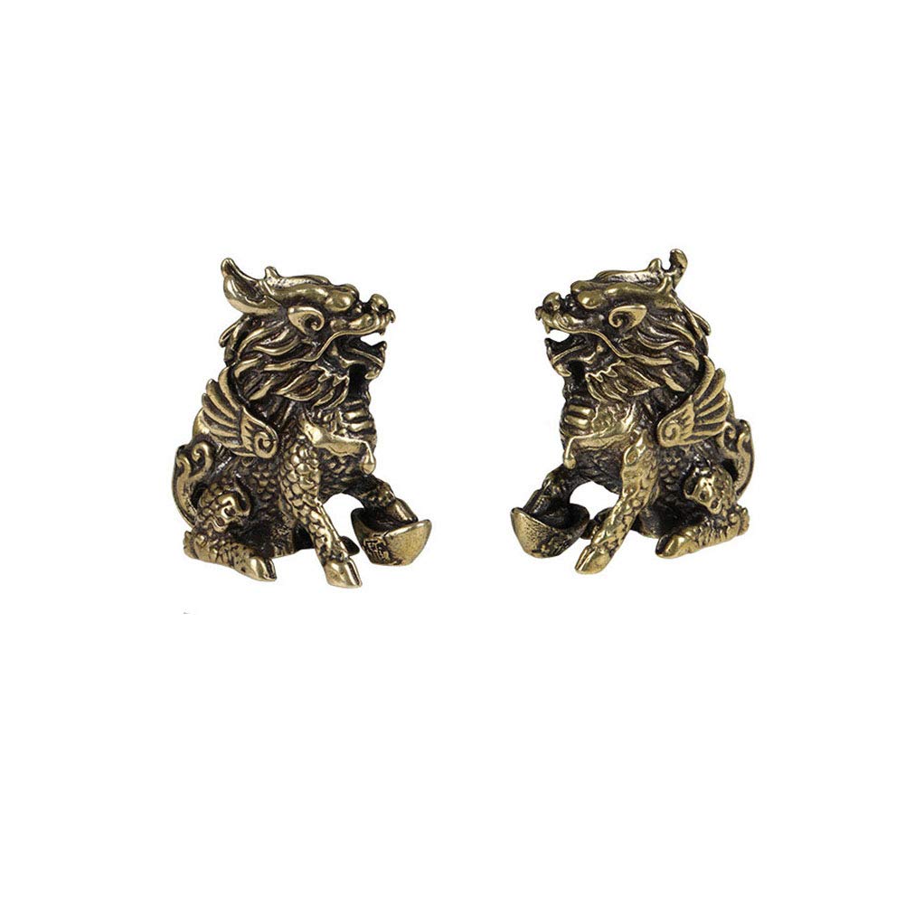 ZGPTX Antique Bronze Chinese Mythical Beast Qi Lin Statue 1 Pair Copper Animal Ornaments Lucky Home Living Room Decorations