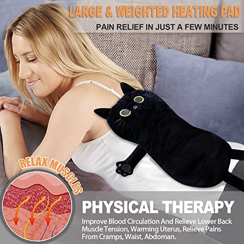 Image of Large Microwave Heating Pad with Washable Cover 21 * 12 inch Microwavable Heating Pads for Cramps, Back, Neck Shoulder Pain Relief, Cordless Weighted Moist Heat Pack, Black Cat
