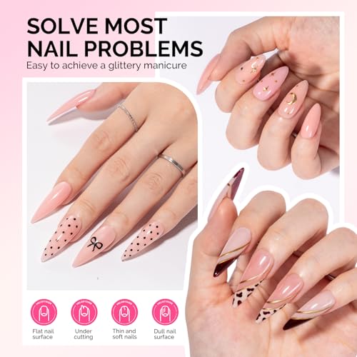 Image of MelodySusie Builder Gel Nail Polish Set, Base Colors Nude Pink Clear 8 in 1 Nail Thickening Rubber Base Gel Polish,Soak Off UV Extension,Rhinestone Nail Glue in a Bottle Gift for Women 6 Colors