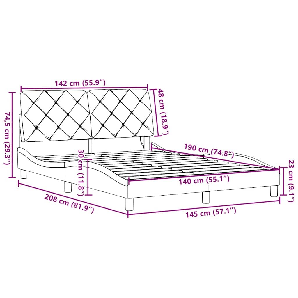 vidaXL Rama łóżka z LED bez materaca Ciemnoszara 140x190 cm Tkanina