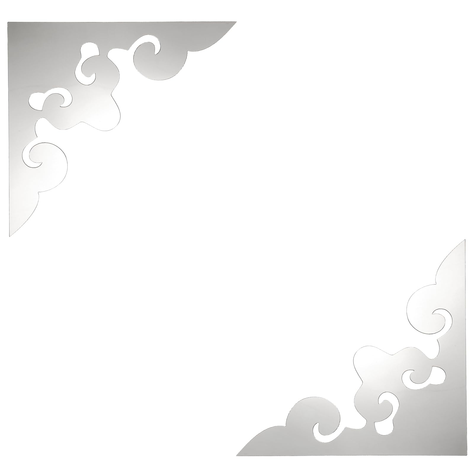 sourcing map 2 Pcs Hollow Mirror Wall Stickers, Acrylic Corner Decorative Pattern Decals Self Adhesive Mirror Stickers for Bathroom Living Room Bedroom Ceiling Office (Silver, 7.9x7.9)