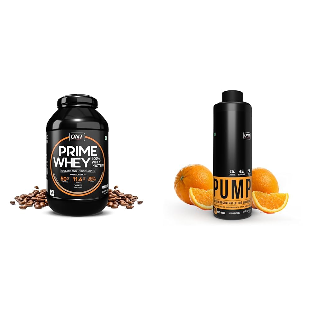 QNT Prime Whey Protein Powder | Coffee, 2 Kg | Triple Blend of Whey Isolate, Concentrate & Hydroly | QNT PUMP Explosive Liquid Pre-Workout | Orange Flavor, 900 ML | 60 Servings | Pre Workout drink fo-image-20