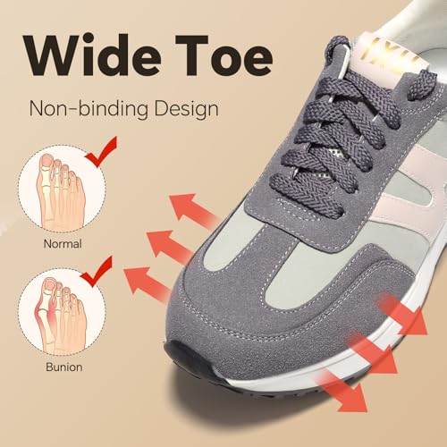 Wide Toe Box Shoes Women Wide Fashion Sneakers Comfortable Casual Walking Non-Slip Memory Foam Tennis Shoes Genuine Suede Sneakers Navy Blue - Image 3
