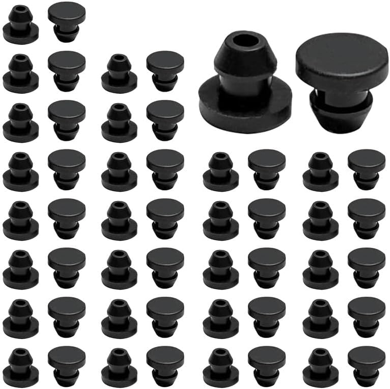 50 Pcs 5 mm Silicone Rubber Plugs Snap in Locking Hole Plugs for 13/64" Round Holes, Longer & Thicker Rubber Stoppers, Tube Pipe End Caps Bathtub Jet Covers, Waterproof Sealing Plugs, Black