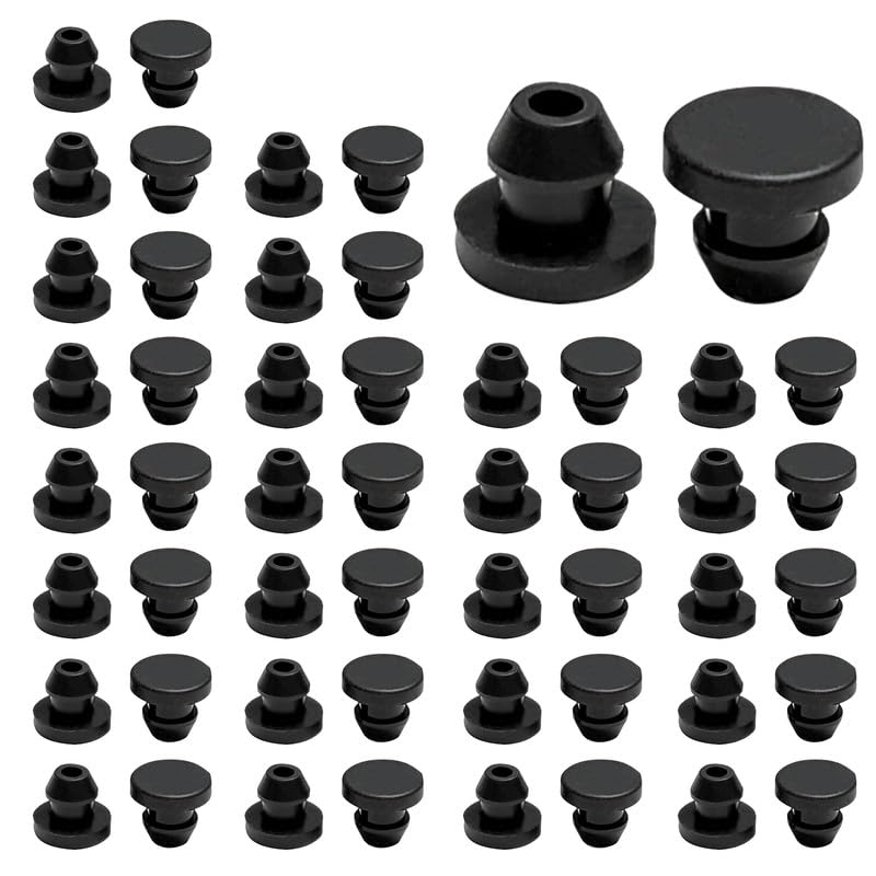 50 Pcs 5 mm Silicone Rubber Plugs Snap in Locking Hole Plugs for 13/64" Round Holes, Longer & Thicker Rubber Stoppers, Tube Pipe End Caps Bathtub Jet Covers, Waterproof Sealing Plugs, Black
