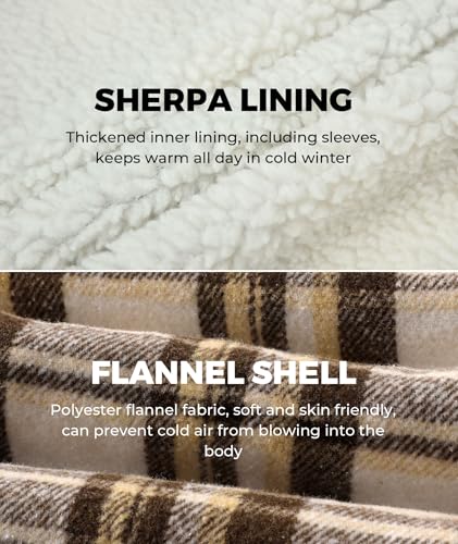 Image of ZITY Men's Flannel Hooded Jacket Fleece Sherpa Lined Plaid Shirts Jackets Zip Up Sweatshirt Hoodies for Men with 4 Pockets
