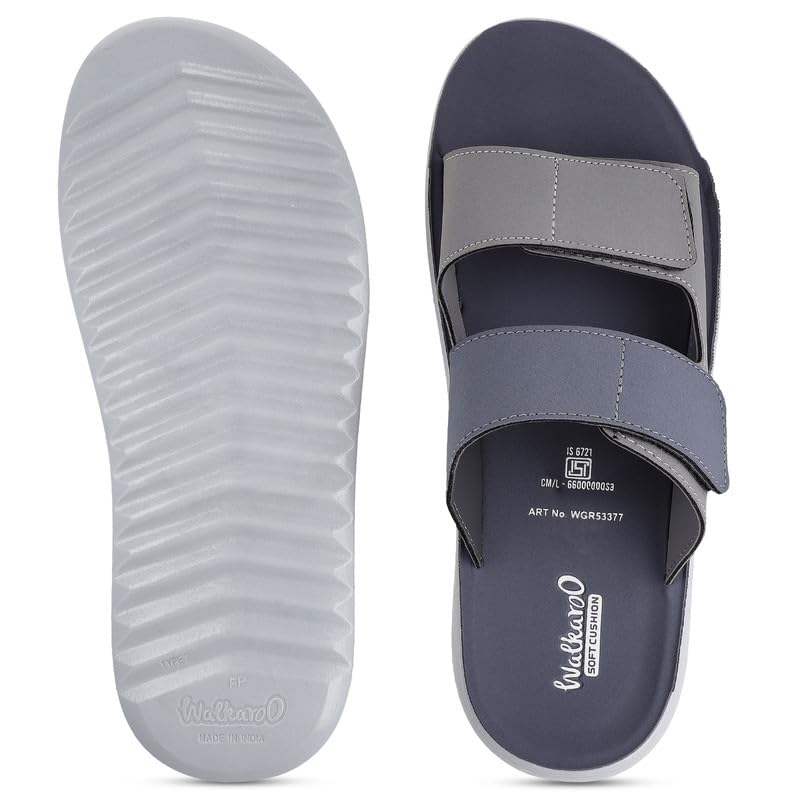 WALKAROO Men's Blue Slip-On Sandals WGR53377 Blue Grey - Image 3