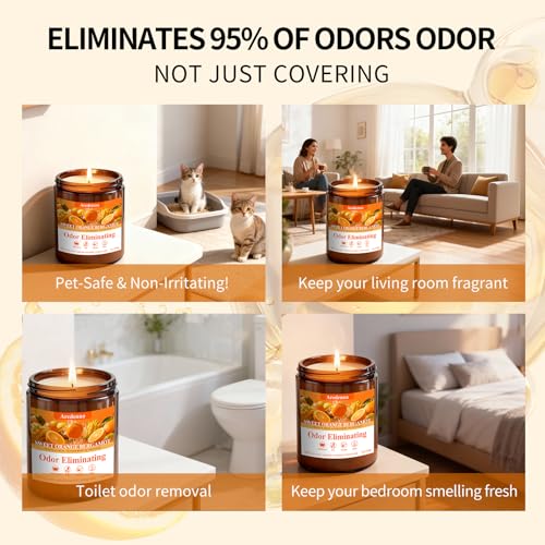 Image of Sweet Orange Bergamot Odor Eliminating Candle | Eliminates 95% of Pet, Smoke, Food, and Other Smells Quickly | 7oz Soy Candle for Home Scented | Air Freshening Scented Candle for Positive & Relax