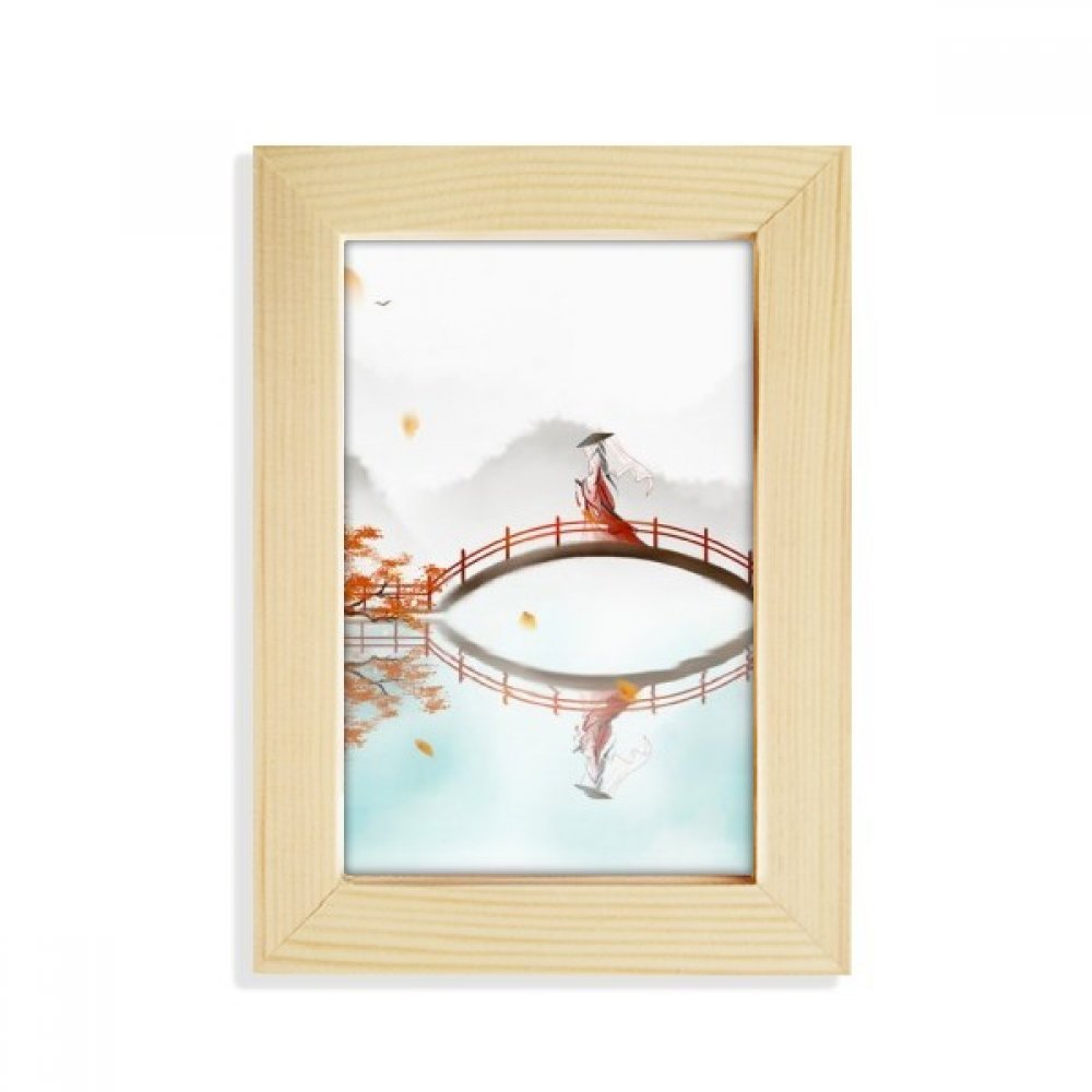 Marco de madera para fotos de estilo chino Jincheng otoño pintura acuarela regalo de escritorio