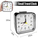 Small Analog Travel Alarm Clock, Battery Operated Desk Table Shelf Clock for Kids, Quieter Bedside Alarm Clocks for Bedrooms Bathroom Living Room Kitchen, Black - Image 3