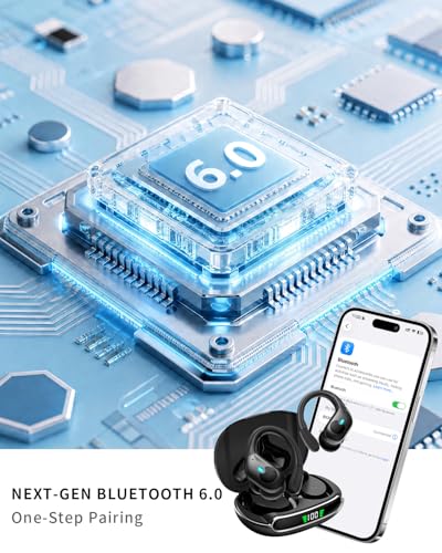 Active Noise Cancelling Ear Buds Wireless Earbuds 90H Playtime Bluetooth Headphones Stereo Bass Over-Ear Hooks Earphones with Power Display Case IPX7 Waterproof Headset for Workout/Running, Black - Image 6