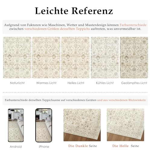 PureCozy Vintage Teppich Wohnzimmer 160x230cm Beige Waschbar Groß Teppiche – Ansicht 2