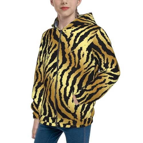 Black and Gold Animal Skin Kids Pullover Hoodies Boys Zip Up Sweatshirts Girls Athletic Clothes with Pocket