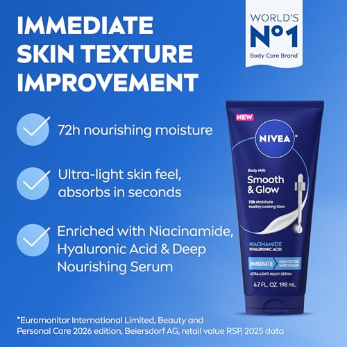 NIVEA Body Milk Smooth and Glow Ultra-Light Milky Serum, 6.7 FL OZ | Body Moisturizer Enriched with Niacinamide and Hyaluronic Acid, Immediate Skin Texture Improvement, 72-Hour Moisturizer - image 2