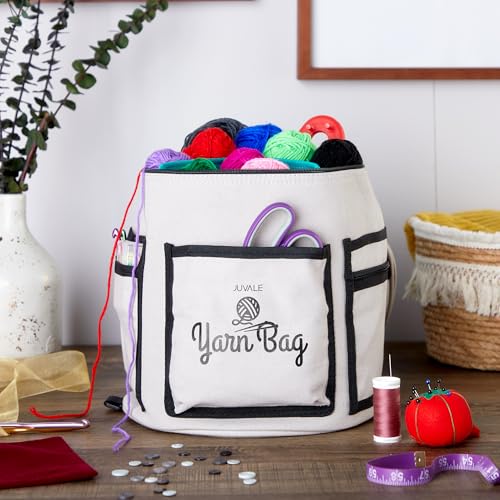 Juvale Knitting Bag - Separate Divided Yarn Holder - Portable Yarn Bag for Travel - Crochet Hook & Needle Holder - Multi-Colored, 100% Cotton, 11.8 x 9.8 In by Juvale - Used condition - Image 4