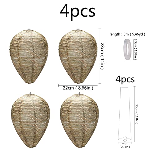 Wesp Nest Decoy, 4 stks opknoping nep wesp nest natuurlijke nep wesp nest afstotend waterdicht veilig nep val papier lokel effectieve afschrikking bijen horzels nep nest voor thuis en tuin buitenshuis (papier) - Image 3