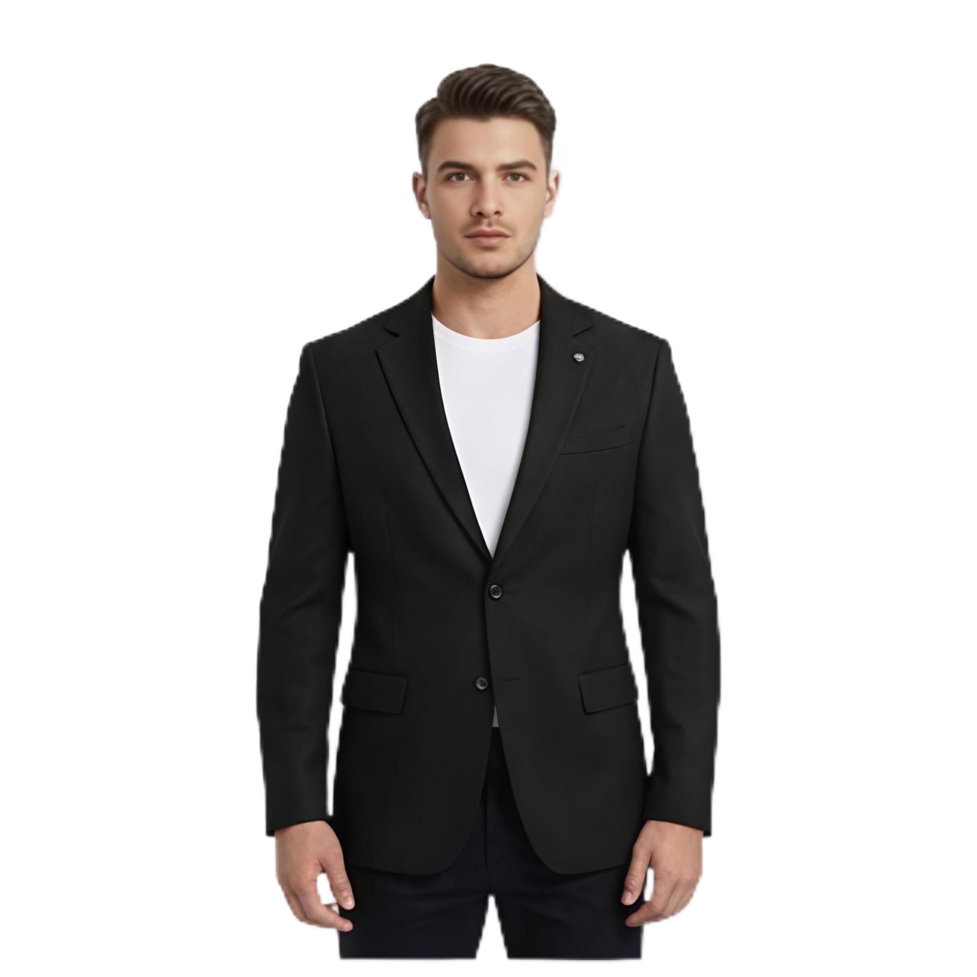 Men's Slim Fit Formal Blazer, Black, Polyester Blend, Notch Lapel, Two-Button, Regular Fit-picture-43