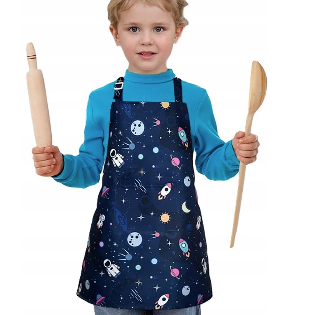 Liutufy Kids Aprons, Adjustable Cartoon Style Apron for Children Cooking Painting Gardening (Star Apron), Length 52cm/20.5in - Image 2