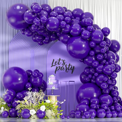 Image of 114pcs Dark Purple Balloons, 18 12 10 5 Inch Different Sizes Pack Purple Latex Balloon Garland Arch Kit for BOHO Birthday, Halloween, Wedding Party Decorations