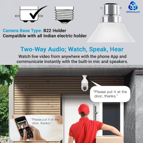 Image of 5MP Wi-Fi CCTV Camera for Home Indoor, 360� Auto Rotation, Color Night Vision, 24 /7 Surveillance, Two-Way Audio, Compatible with All Indian Electric Holders