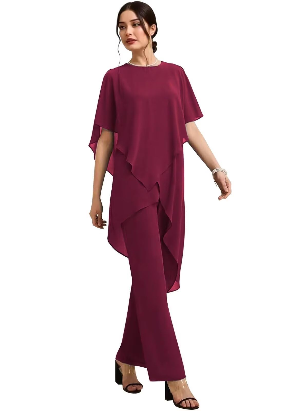 2 Piece Mother of The Bride Pant Suits for Wedding Chiffon Formal Pant Suit for Women Dressy Wedding
