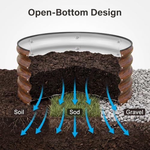 Image of SnugNiture 3 Pcs 2x2x1ft Round Galvanized Raised Garden Bed Kit Outdoor, Metal Planter Box for Planting Plants Vegetables, Brown