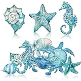 Blulu 4 Pcs Metal Beach Wall Decor Hanging Sea Life Decor Metal Fish Wall Art for Ocean Nautical Theme Living Room Bedroom Decorations(Classic Style)