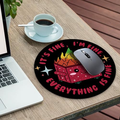 Image of Gctriki Dumpster on Fire Mouse Pad, Cute Round Mouse Pads for Desk, Funny Red Dumpster Mousepad for Laptop Gaming, Stitched Edge Non-Slip Rubber Base, Cute Office Desk Accessories Decor for Women