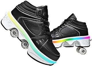 Roller Skates for Women Men Outdoor,2 in1 Parkour Shoes with Wheels for Girls/Boys,Double Row Deform Kick Roller Shoes Ret...